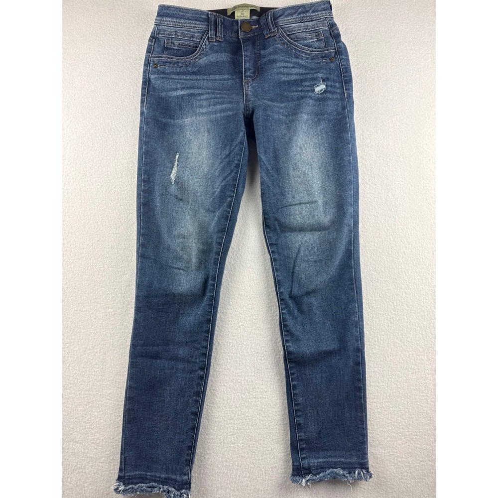 Democracy "Ab" Technology Size 2 Mid Rise Frayed Hem Skinny‎ Jeans Blue
